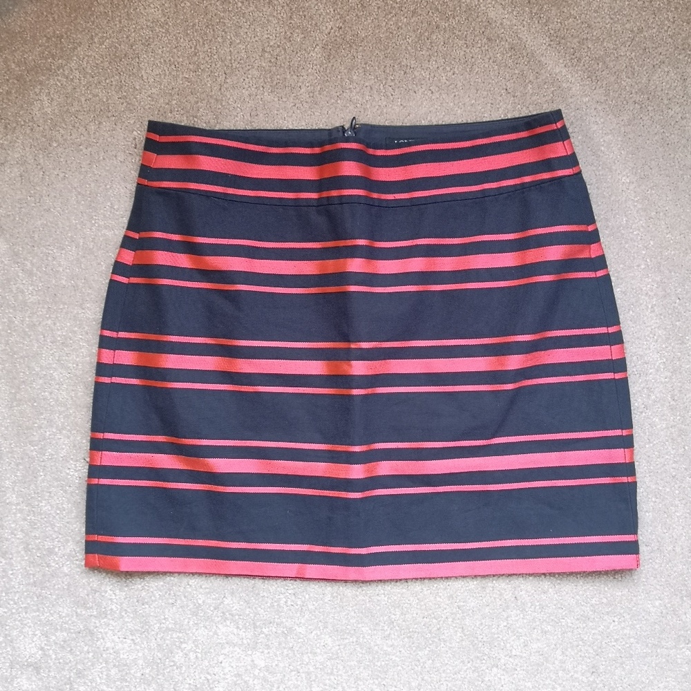 J. Crew Preppy Navy Blue and Fuchsia Pink Striped Mini Skirt Size 0